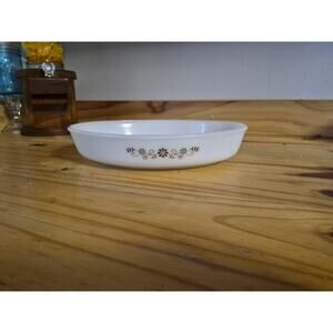 Vintage Dynaware Pyr-O-Rey 1960's Oblong Baking Dish 10 x 8 Brown Daisy GUC